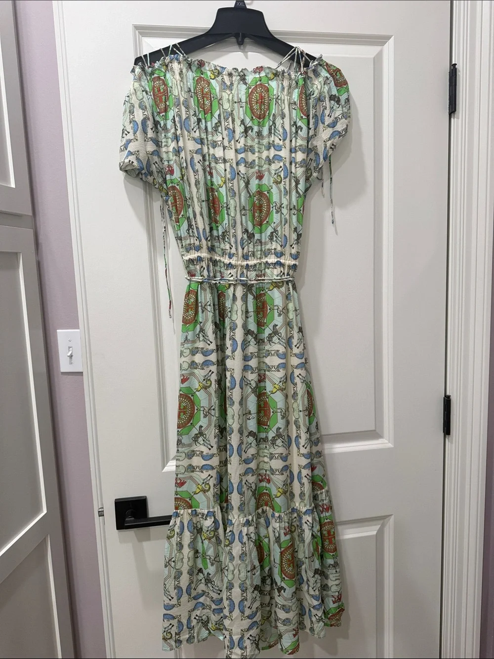 Tory Burch Green Cream silk carousel logo Dress 14 $698
